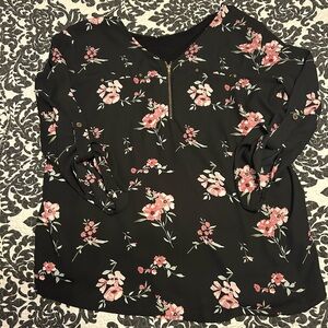 Chic Black and Pink Floral Women's Top